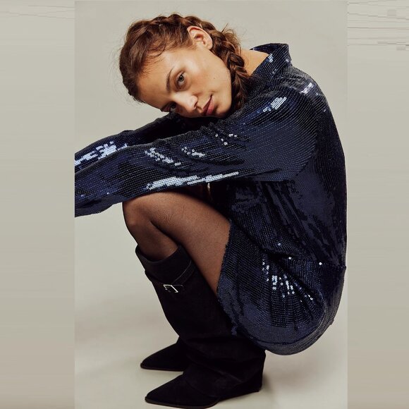 Free People Sophie Sequin Mini Blue Dress Size XL - Picture 3 of 13